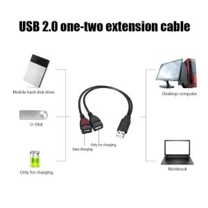 Male To Dual Usb Female Usb Charging Power Cable
