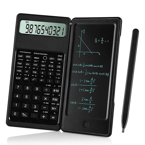 Scientific Calculator With Lcd Writing Tablet And Stylus Pen, 12-Digit Large Screen, Foldable Math Calculator With Notepad For Middle High School, College, University