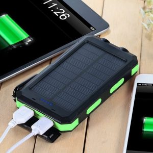 Portable Outdoor Solar Powered Waterproof Charger With Led Light And 20,000Mah Power Bank