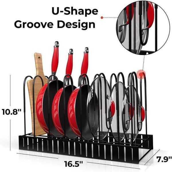 Pot And Pan Organizer For Cabinet With Adjustable 8 Non-Slip Tiers