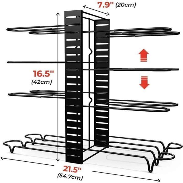 Pot And Pan Organizer For Cabinet With Adjustable 8 Non-Slip Tiers