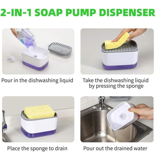 Push-Style Kitchen Soap Dispenser⁠ And Sponge Holder