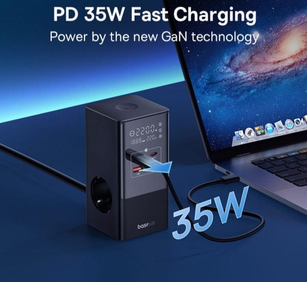 Rapidcharge 7-In-1 Power Hub With 35W Fast Charging And Digital Display For Phones