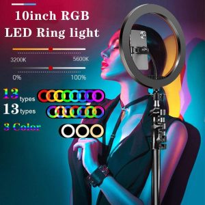 Remote Controlled 10-Inch Multi-Color Led Selfie Ring Light With Stand