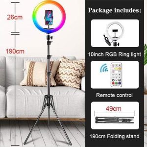 Remote Controlled 10-Inch Multi-Color Led Selfie Ring Light With Stand