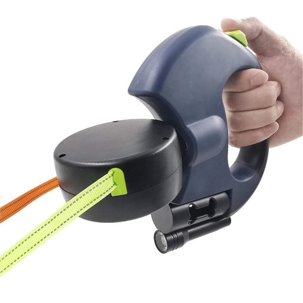 Retractable Dual Dog Leash With Built-In Poop Bag Dispenser And Led Light