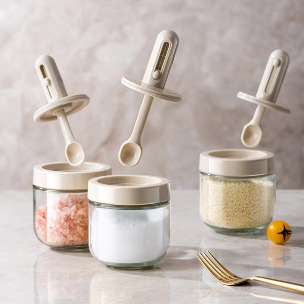 Glass Seasoning Condiment Jar With Lid And Built-In Serving Spoon