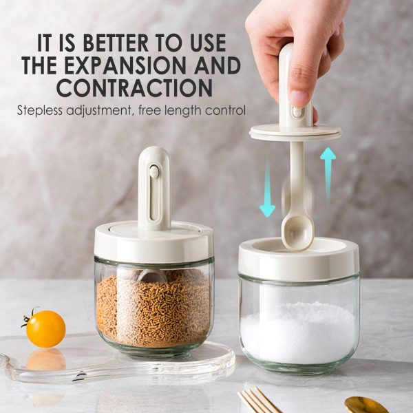 Glass Seasoning Condiment Jar With Lid And Built-In Serving Spoon