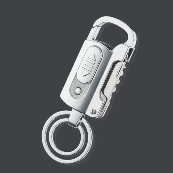 5-In-1 Windproof Rechargeable Lighter Keychain Multitool, Wine Opener, Bottle Opener, Knife, Led Flashlight, Flathead Screwdriver