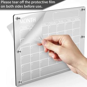 Magnetic Acrylic Calendar Fridge Planner, Clear Dry Erase Board For Refrigerator, Reusable Monthly & Weekly Planner Includes 4 Colors Markers