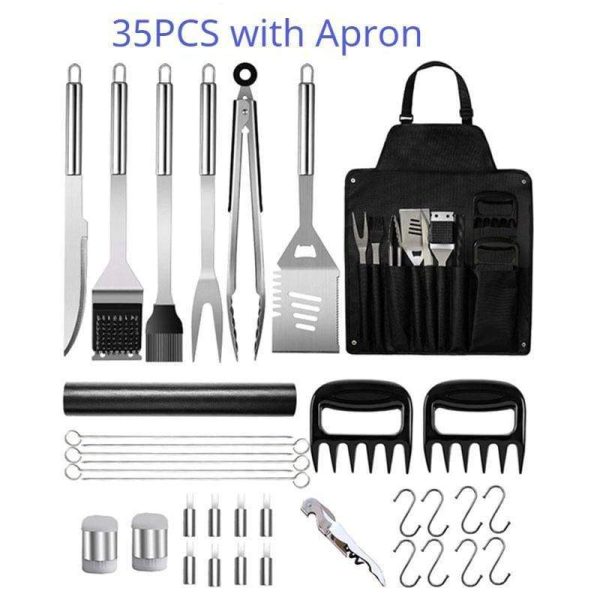 The Ultimate Apron With 35Pcs Stainless Steel Bbq Tool Set