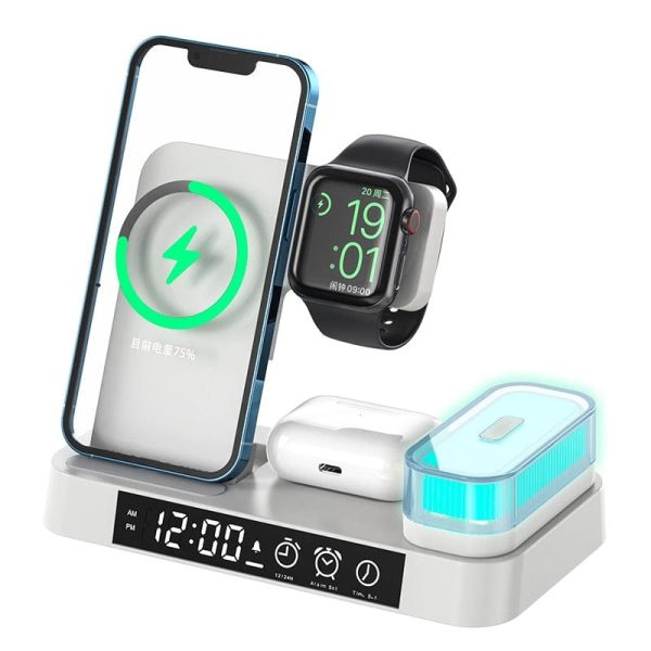 5-In-1 Folding Magnetic Wireless Fast Charging Hub With Alarm Clock & Night Light For Iphone