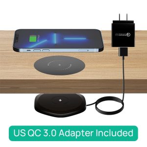 Invisible Under Table Wireless Charging Station, Hidden Furniture Desk Nightstand Wireless Fast Charger For Iphone 15/14/13/12/11/X/8