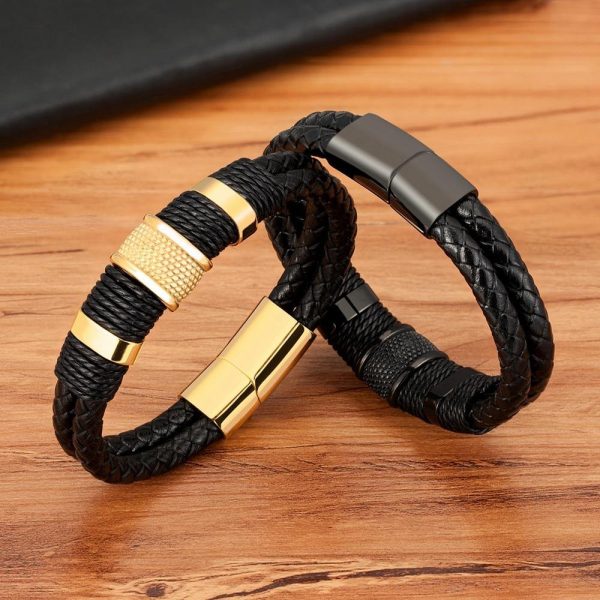 Woven Leather Stainless Steel Bracelet