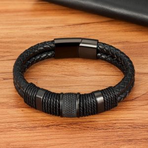 Woven Leather Stainless Steel Bracelet