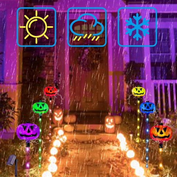 6-Pack Solar Halloween Pumpkin Garden Stake Lights, Solar Halloween Yard Stake Outdoor Waterproof Halloween Lighted Pumpkin Lights