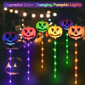 6-Pack Solar Halloween Pumpkin Garden Stake Lights, Solar Halloween Yard Stake Outdoor Waterproof Halloween Lighted Pumpkin Lights