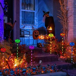 6-Pack Solar Halloween Pumpkin Garden Stake Lights, Solar Halloween Yard Stake Outdoor Waterproof Halloween Lighted Pumpkin Lights