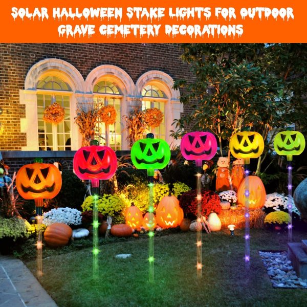 6-Pack Solar Halloween Pumpkin Garden Stake Lights, Solar Halloween Yard Stake Outdoor Waterproof Halloween Lighted Pumpkin Lights