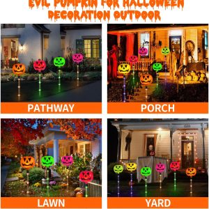 6-Pack Solar Halloween Pumpkin Garden Stake Lights, Solar Halloween Yard Stake Outdoor Waterproof Halloween Lighted Pumpkin Lights