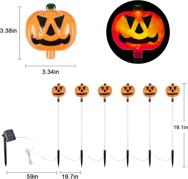 6-Pack Solar Halloween Pumpkin Garden Stake Lights, Solar Halloween Yard Stake Outdoor Waterproof Halloween Lighted Pumpkin Lights