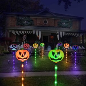 6-Pack Solar Halloween Pumpkin Garden Stake Lights, Solar Halloween Yard Stake Outdoor Waterproof Halloween Lighted Pumpkin Lights