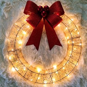 Christmas Decorations Lighted, Christmas Wreath LED Warm Light, Hanging Glowing Wreath for Front Door Wall