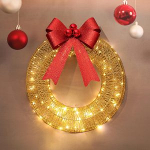 Christmas Decorations Lighted, Christmas Wreath LED Warm Light, Hanging Glowing Wreath for Front Door Wall