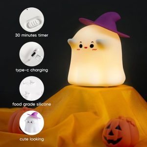 Ghost Night Light, Halloween Decorations Night Light, Silicone Rechargeable Night Lamp with 3 Level Dimmable