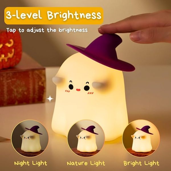 Ghost Night Light, Halloween Decorations Night Light, Silicone Rechargeable Night Lamp with 3 Level Dimmable