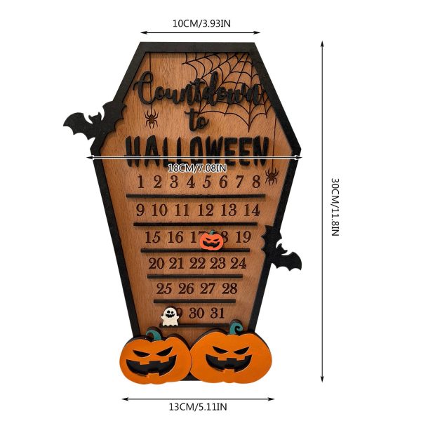 Halloween Advent Countdown Calendar, Funny Halloween Coffin Calendar with Movable Block Bats Pumpkins Ghosts Wooden