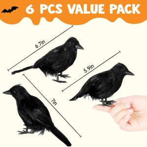 Halloween Black Crows, Realistic Feathered Crow Ravens Prop for Indoor Outdoor Halloween Party Decoration