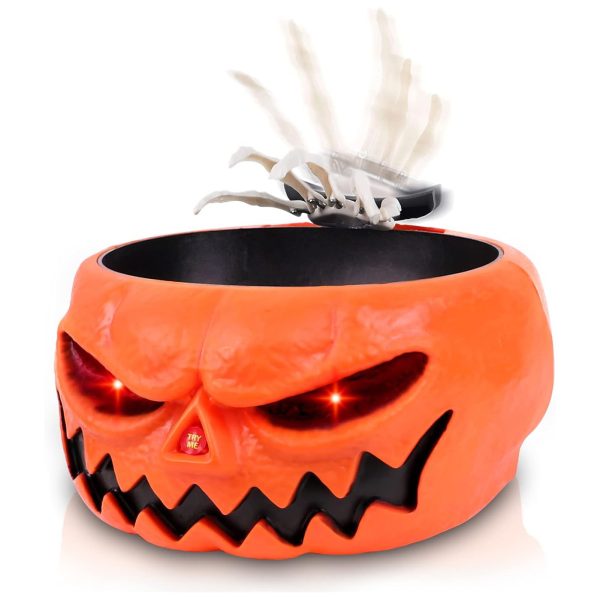 Halloween Candy Bowl, Animated Pumpkin Candy Holder, Lighted Red Eyes and Sound Candy Dish with Motion Activated