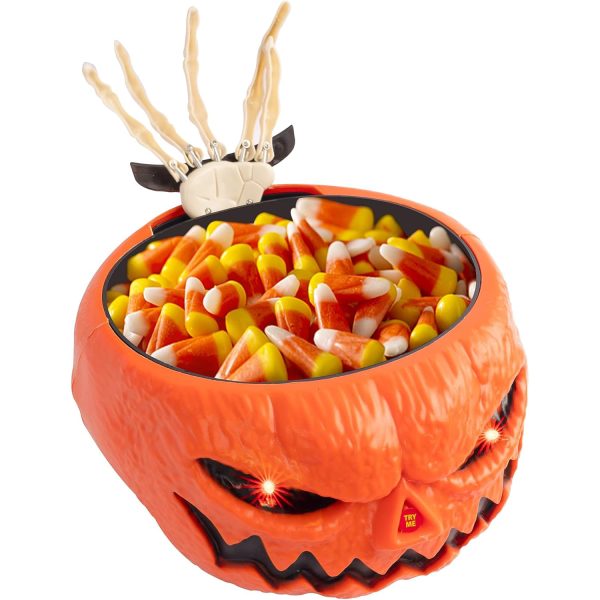 Halloween Candy Bowl, Animated Pumpkin Candy Holder, Lighted Red Eyes and Sound Candy Dish with Motion Activated