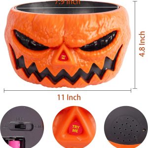 Halloween Candy Bowl, Animated Pumpkin Candy Holder, Lighted Red Eyes and Sound Candy Dish with Motion Activated