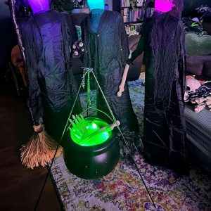 Halloween Witches Cauldron On Tripod-Large Witches Cauldron With Lights