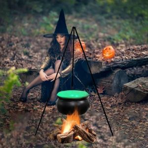 Halloween Witches Cauldron On Tripod-Large Witches Cauldron With Lights