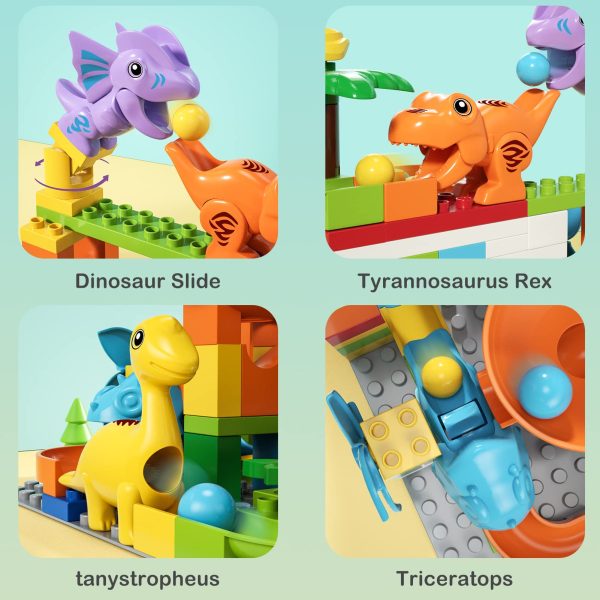 Marble Run Building Blocks Dino Toys, STEM Ball Race Track for Boys & Girls with Functional Dinosaur Building Blocks