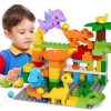 Marble Run Building Blocks Dino Toys, STEM Ball Race Track for Boys & Girls with Functional Dinosaur Building Blocks