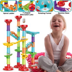 Marble Run Set Building Blocks Glass Marbles, Girls Boys Toys STEM Maze Educational Race Game