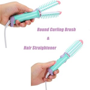 Mini Curling Iron Brush, Mini Hair Straightener Brush, Tourmaline Ceramic Travel Size Hair Curler