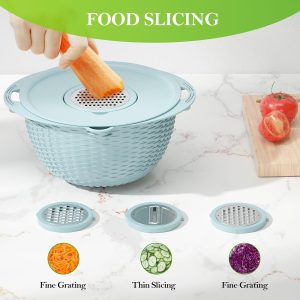 4 In 1 Colander With Mixing Bowl Set Rotatable Colander Drain Basket With Lid And Slicer Strainer Stainless Steel Mixing Bowls For Cooking Baking Washing Vegetable