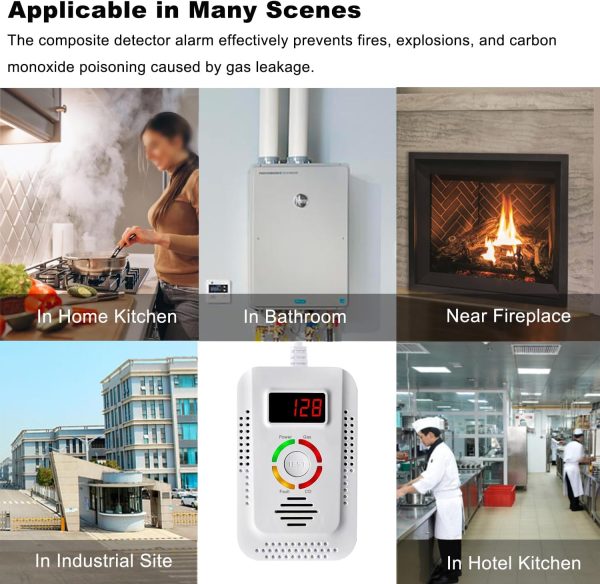 Natural Gas and Carbon Monoxide Detector, Plug-in Gas Leak Detector, CO Sensor Detector with LED Digital Display