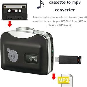 Portable Cassette Player Tape Convert to MP3 via USB Compatible, USB Cassette Player, Portable Stereo Tape to MP3 Converter