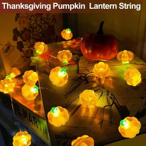 Pumpkin String Lights, LED Halloween Lights Battery Powered with Remote & Timer, Halloween Lights 3D Jack-o-Lantern