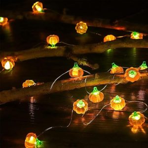 Pumpkin String Lights, LED Halloween Lights Battery Powered with Remote & Timer, Halloween Lights 3D Jack-o-Lantern