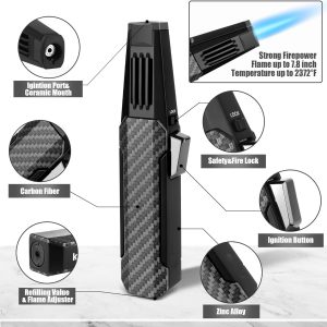 Solar Beam Torch, Turbine Torch Lighter Jet Flame, Adjustable Lockable Firepower Butane Refillable Jet Flame Lighter