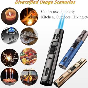 Torch Lighter Butane Lighter Refillable Jet Flame Torch Lighters Windproof Gas Long Torch Lighter Adjustable Butane Pen Lighter