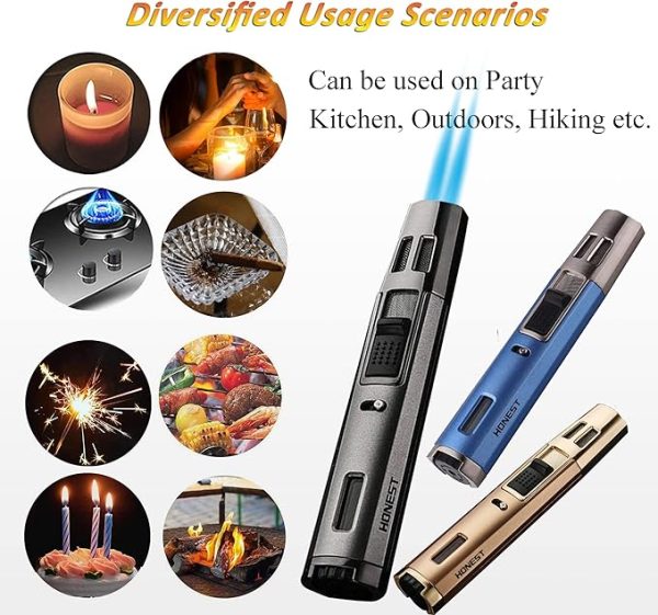 Torch Lighter Butane Lighter Refillable Jet Flame Torch Lighters Windproof Gas Long Torch Lighter Adjustable Butane Pen Lighter