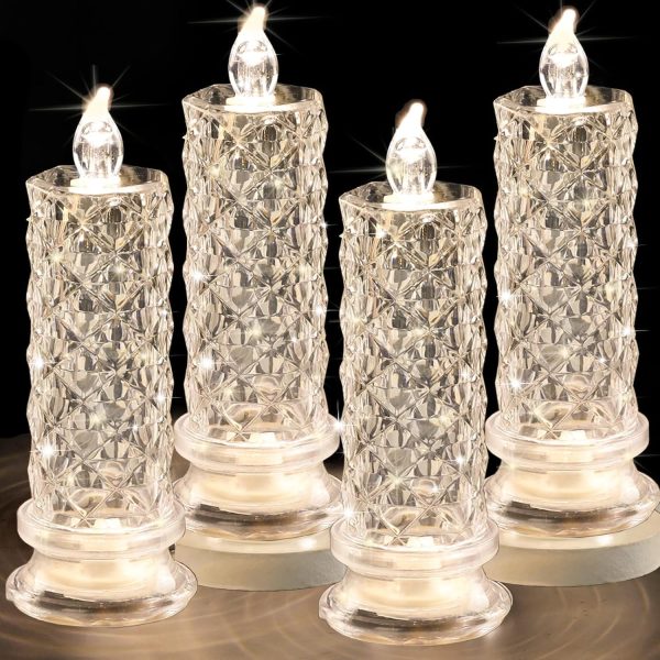 4 Pack Flameless Candles with Rose Shadow, LED Candles Battery Operated Candles, Electric Fake Candles, Romantic Candles